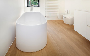 modern loft, bathroom with bathtub