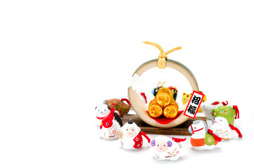 Obraz premium 干支 十二支 置物 金俵