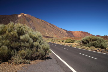 Straight road with El Teide in the background, Tenerife,