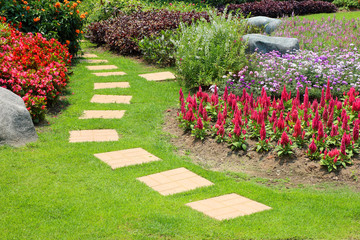 Walkway brick red color in the garden