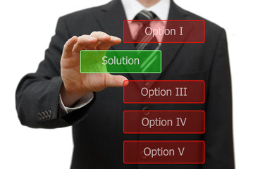 solution concept, businessman choosing right solution