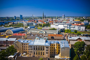 Areal view on the city of Riga, Latvia - obrazy, fototapety, plakaty