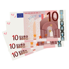 vector drawing of a 3x 10 Euro bills (isolated)