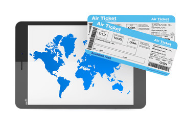 Online booking concept. Tablet PC with air tickets