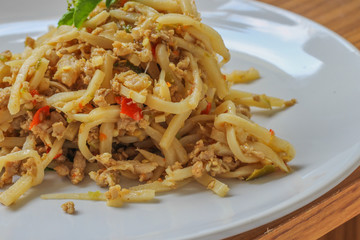 Pork fried bamboo shoots in Thailand Foods