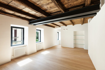 modern loft, empty room with many windows