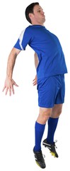 Football player in blue jumping