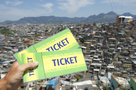 Brazilian Hand Holding Two Brazil Tickets Rio Favela