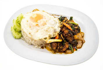 Spicy fried catfish with rice and egg
