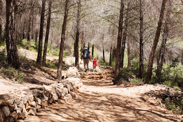 Obraz premium Father hiking with kid