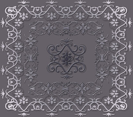 Floral wallpaper pattern on grey background.