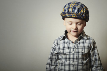 Child. Fashionable Little Boy in Cap. Fashion Children