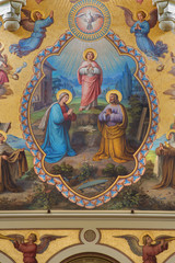 Fototapeta na wymiar Vienna - Holy Family. Big fresco from Carmelites church