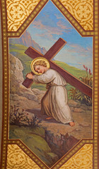 Vienna - Fresco of symbolic scene of little Jesus with the cross