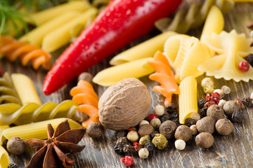 chilli, herbs, Italian pasta and spices
