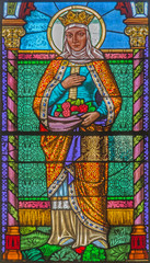 Fototapeta na wymiar Roznava - St. Elizabeth of Hungary from windowpane of cathedral