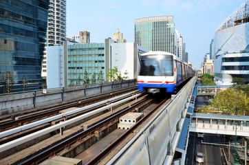 Fototapeta na wymiar BTS Electric Railway Train at Bangkok Thailand