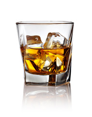 Glass of scotch whiskey and ice