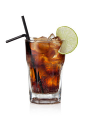 Cuba Libre Drink with lime on a white background