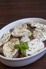 Tasty  vegetarian plate , mozarella with tomatoes and herbs