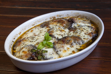 Tasty  vegetarian plate, mozarella with tomatoes and herbs