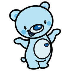 Cartoon vector cute blue happy lovely baby bear with heart
