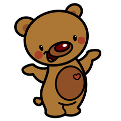 Cartoon vector cute brown happy lovely baby bear with heart