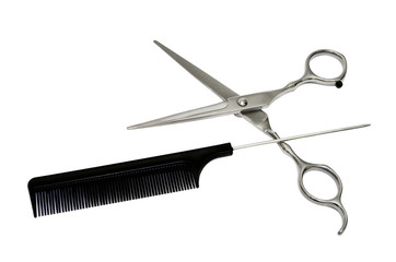 Scissors and a hairbrush