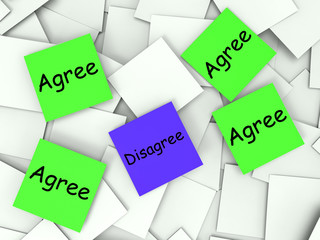 Agree Disagree Post-It Notes Show Supporting Or Contrary To