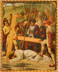 Mechelen - Jesus fall under cross in Onze-Lieve-Vrouw church