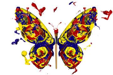 Blue yellow red painted butterfly