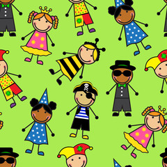 Cartoon seamless pattern with children in carnival costumes