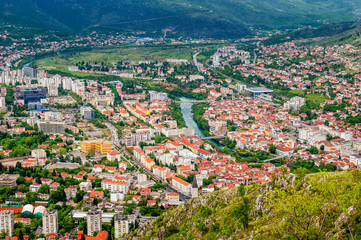 The view from high on the city of Mostar in Bosnia and Herzegovi