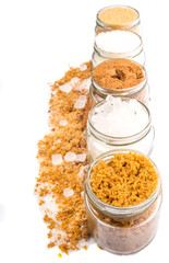 Brown sugar, muscovado sugar, white refine sugar, coconut sugar 