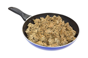 Cooked ground turkey in skillet