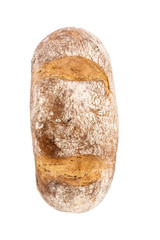 Loaf of bread isolated on white. Top view.