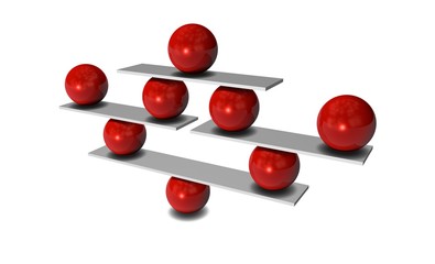 balance with red balls, concept 3d illustration