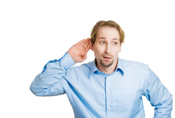Rumors. Nosy man listening on to someones conversation