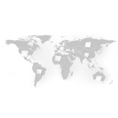 World map with white note papers vector background