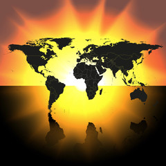 world map on the sunset background vector