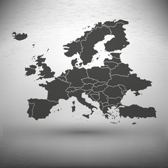 Europe map with the shadow on gray background
