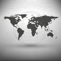 world map with the shadow on gray background