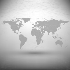 world map with the shadow on gray background