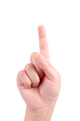 small hand simulating showing number one sign. Isolated on white