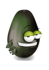 Cool, funny avocado cartoon character with a big smile.