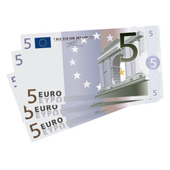 vector drawing of a 3x 5 Euro bills (isolated) - 64378350
