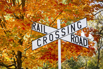 Autumn Railroad Crossing Sign