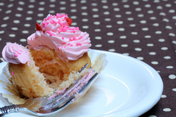 Cupcake with Pink Icing and Sprinkles