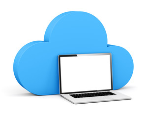 Cloud shape speech bubble with laptop