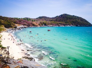 Natural curve bay beach and sea in Thailand